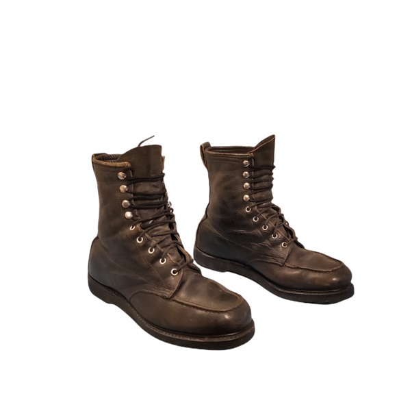 Vintage Vulcan Black Leather Lace-Up Combat Military Boots Men's Size 8E - Picture 2 of 9